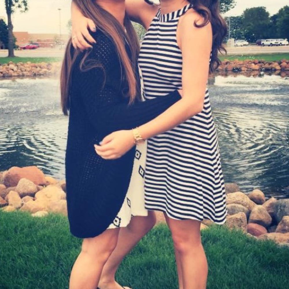 Express black and white stripped t-shirt dress